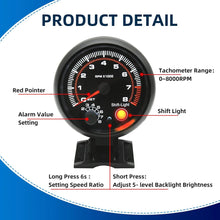 Load image into Gallery viewer, 12V 3.75" Universal Car Tachometer Gauge, 0-8000 RPM Digital RPM Meter With LED Shift Light, Automotive Racing Tach Gauge for Car, Truck & Performance Vehicles