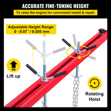 Load image into Gallery viewer, Car Strut Tower Engine Support Crossbar 1100LBS/500KG Load Capacity Adjustable Height with 2 Rotating Hoists 2 Heavy-Duty Steel Chains