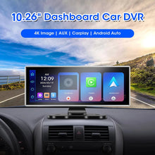 Load image into Gallery viewer, Universal Car 1 Din Android 10.26 Inch Touchscreen Portable 4K Car DVR Wireless Carplay Multimedia Player Auto GPS Navigation Video Recorder Dashboard Dual Lens Wifi FM