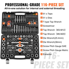 Load image into Gallery viewer, 116-Piece Tap And Die Set Include Metric And SAE Size Bearing Steel Taps And Dies Essential Threading Tool