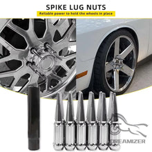 Load image into Gallery viewer, 24/32 PCS M14x1.5 Wheel Spike Lug Nuts Chrome / Black / Plated 4.4" Tall For Chevy Silverado 1500 / 2500 Cadillac Escalade Ford F-150 / F-250 Lincoln Navigator Dodge Ram 1500 Toyota Land Cruiser / Tundra / Sequoia Jeep Grand
