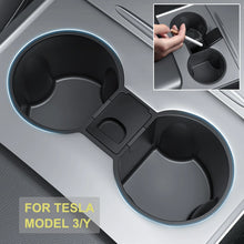 Load image into Gallery viewer, TPE Non-Slip Center Console Water Cup Drink Holder Insert W/ Divider Ashtray For 2021-2023 Tesla Model 3 / Y
