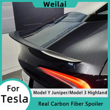 Load image into Gallery viewer, Real Carbon Fiber Matte/Gloss Trunk Lid Spoiler Wing For 2025-2026 Tesla Model Y Juniper / For 2024-2025 Tesla Model 3 Highland Real Carbon Fiber Spoiler