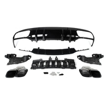 Load image into Gallery viewer, Gloss Black Rear Bumper Lower Spoiler Diffuser with Exhaust Tips For 2015-2021 Mercedes Benz C Class C205 Coupe / C205 Convertible AMG Line Exterior Package Only
