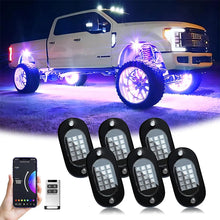 Load image into Gallery viewer, 12V 4/6/8/10/12 Pods Waterproof Rock Lights LED Chassis Lights Multicolor APP Control RGB Auto Lights SUV Underbody Lamp Car Underglow