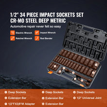 Load image into Gallery viewer, SucceBuy 1/2" 3/8" Inch Drive Impact Socket Set 13/23/33/34/48/65/90PCs SAE Metric Cr-V/Cr-Mo Socket Set 6 Point Alloy Steel Repair