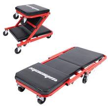 Load image into Gallery viewer, 3-in-1 Rolling Mechanic Creeper Z Seat, Foldable Garage Chair Lay Down Sit Lean Back, Under Car Shop Auto Repair, Red Black