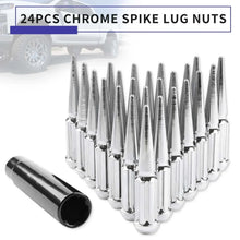 Load image into Gallery viewer, 24/32 PCS M14x1.5 Wheel Spike Lug Nuts Chrome / Black / Plated 4.4" Tall For Chevy Silverado 1500 / 2500 Cadillac Escalade Ford F-150 / F-250 Lincoln Navigator Dodge Ram 1500 Toyota Land Cruiser / Tundra / Sequoia Jeep Grand
