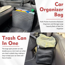 Load image into Gallery viewer, 2pcs Black Car Seatback Large Organizer With Storage Pockets, PU Leather Car Trash Bag 2.14 Gallon Large Capacity
