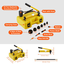Load image into Gallery viewer, SucceBuy 10Ton Hydraulic Knockout Punch Driver Kit, 1/2"-2" Inch 6 Dies Carbon Steel Sheet Hole Opener Repair Tool Manual Hole Digger