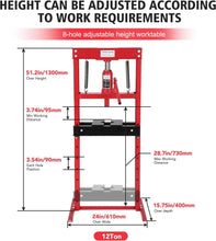 Load image into Gallery viewer, 6/12/20 Ton Hydraulic H-Frame Shop Press Heavy-Duty Steel, Adjustable Height Table, Dual Arbor Plates Ideal for Garage Car Repair, Bending & Pressing