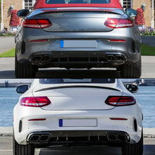 Load image into Gallery viewer, Gloss Black Rear Bumper Lower Spoiler Diffuser with Exhaust Tips For 2015-2021 Mercedes Benz C Class C205 Coupe / C205 Convertible AMG Line Exterior Package Only