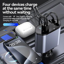 Load image into Gallery viewer, 120W 4 in 1 Car Cell Phone Charger Retractable Car Cigarette Lighter Adapter USB Type C Fast Charger Cable For IPhone Xiaomi Huawei Samsung