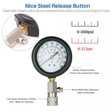 Load image into Gallery viewer, Petrol Engine Cylinder Compression Tester Kit Automotive and Motorcycles Tool 0-300PSI Engine Cylinder Pressure 0-21 Bar Gauge