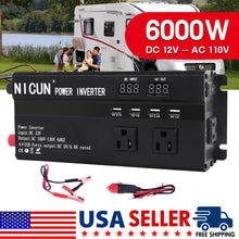 Load image into Gallery viewer, 6000W Car Power Inverter DC 12V To AC 110V Sine Wave Solar Power Converter LCD Home RV Solar Converter