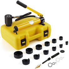 Load image into Gallery viewer, SucceBuy 10Ton Hydraulic Knockout Punch Driver Kit, 1/2"-2" Inch 6 Dies Carbon Steel Sheet Hole Opener Repair Tool Manual Hole Digger