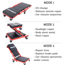 Load image into Gallery viewer, 3-in-1 Rolling Mechanic Creeper Z Seat, Foldable Garage Chair Lay Down Sit Lean Back, Under Car Shop Auto Repair, Red Black