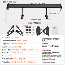 Load image into Gallery viewer, Universal Aluminum GT Wing Car Spoiler 43.3 inch Universal Spoiler with Single Deck Adjustable Lightweight Aluminum Car Rear Spoiler Wing