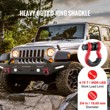 Load image into Gallery viewer, SucceBuy 2Pcs 3/4" D-Ring Shackle 62832lb Break Strength Bow Shackles with Isolator & Washers for Jeep Off-Road Vehicle Recovery