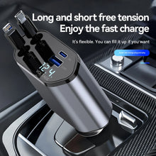 Load image into Gallery viewer, 120W 4 in 1 Car Cell Phone Charger Retractable Car Cigarette Lighter Adapter USB Type C Fast Charger Cable For IPhone Xiaomi Huawei Samsung