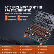 Load image into Gallery viewer, SucceBuy 1/2" 3/8" Inch Drive Impact Socket Set 13/23/33/34/48/65/90PCs SAE Metric Cr-V/Cr-Mo Socket Set 6 Point Alloy Steel Repair