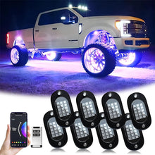 Load image into Gallery viewer, 12V 4/6/8/10/12 Pods Waterproof Rock Lights LED Chassis Lights Multicolor APP Control RGB Auto Lights SUV Underbody Lamp Car Underglow