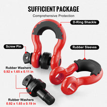 Load image into Gallery viewer, SucceBuy 2Pcs 3/4" D-Ring Shackle 62832lb Break Strength Bow Shackles with Isolator & Washers for Jeep Off-Road Vehicle Recovery