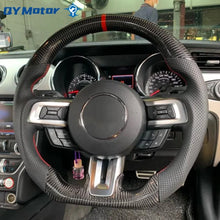 Load image into Gallery viewer, Real Carbon Fiber Steering Wheel Perforated Black Leather Red Stitch Fit for 2015-2023 Ford Mustang GT / EcoBoost Shelby Sport Racing Wheel