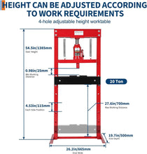 Load image into Gallery viewer, 6/12/20 Ton Hydraulic H-Frame Shop Press Heavy-Duty Steel, Adjustable Height Table, Dual Arbor Plates Ideal for Garage Car Repair, Bending & Pressing