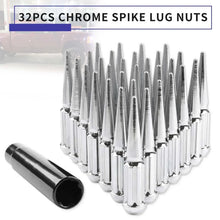 Load image into Gallery viewer, 24/32 PCS M14x1.5 Wheel Spike Lug Nuts Chrome / Black / Plated 4.4" Tall For Chevy Silverado 1500 / 2500 Cadillac Escalade Ford F-150 / F-250 Lincoln Navigator Dodge Ram 1500 Toyota Land Cruiser / Tundra / Sequoia Jeep Grand