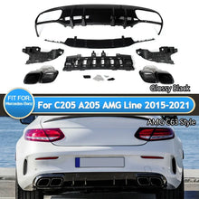 Load image into Gallery viewer, Gloss Black Rear Bumper Lower Spoiler Diffuser with Exhaust Tips For 2015-2021 Mercedes Benz C Class C205 Coupe / C205 Convertible AMG Line Exterior Package Only