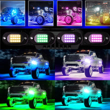 Load image into Gallery viewer, 12V LED Underbody Rock Lights 4/6/8/10/12 Pod Chassis Lights Multicolor APP Control RGB Waterproof