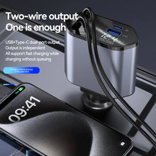Load image into Gallery viewer, 120W 4 in 1 Car Cell Phone Charger Retractable Car Cigarette Lighter Adapter USB Type C Fast Charger Cable For IPhone Xiaomi Huawei Samsung