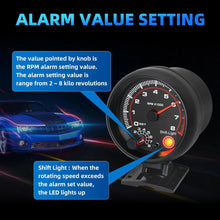 Load image into Gallery viewer, 12V 3.75" Universal Car Tachometer Gauge, 0-8000 RPM Digital RPM Meter With LED Shift Light, Automotive Racing Tach Gauge for Car, Truck &amp; Performance Vehicles
