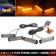 Load image into Gallery viewer, 4pcs Set 4 in 1 Flasher Emergency Beacon Amber/Red Blue Warning Light Remote Stroboscopes LED Flashing Strobe Lights For Cars/Trucks 12v
