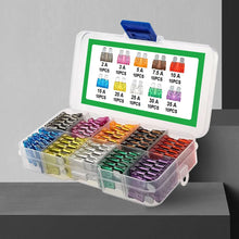 Load image into Gallery viewer, 100pcs Auto Fuse Kit 2A 3A 5A 7.5A 10A 10 Types Car Fuse Assortment 15A 20A 25A 30A 35A Medium Size Blade Type Fuse Assorted Kit
