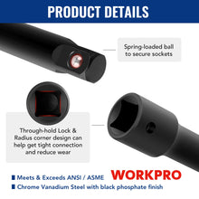 Load image into Gallery viewer, WORKPRO 18pcs 1/4&quot; 3/8&quot; 1/2&quot; Drive Tool Accessory Set Includes Socket Adapters Socket Extension Bars Swivel Universal Joints Impact Couplers
