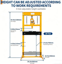 Load image into Gallery viewer, 6/12/20 Ton Hydraulic H-Frame Shop Press Heavy-Duty Steel, Adjustable Height Table, Dual Arbor Plates Ideal for Garage Car Repair, Bending &amp; Pressing
