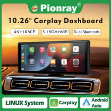 Load image into Gallery viewer, Universal Car 1 Din Android 10.26 Inch Touchscreen Portable 4K Car DVR Wireless Carplay Multimedia Player Auto GPS Navigation Video Recorder Dashboard Dual Lens Wifi FM

