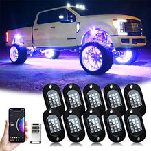 Load image into Gallery viewer, 12V LED Underbody Rock Lights 4/6/8/10/12 Pod Chassis Lights Multicolor APP Control RGB Waterproof
