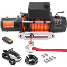 Load image into Gallery viewer, 12V Offroad Emergency 13500lbs Electric Winch With 80ft Synthetic Rope 65.6&#39; Foot Range Wireless &amp; Wired Remote Control
