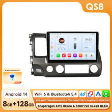 Load image into Gallery viewer, Wireless CarPlay 2 Din Android 14 Car Stereo For 2006-2011 Honda Civic Left Driving Autoradio RDS FM DSP Audio GPS Navigation WiFi Player Bluetooth Handsfree 8 Core Car Intelligent System
