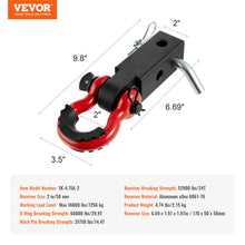 Load image into Gallery viewer, 2&quot; Inch D-Ring Shackle Hitch Receiver with Trailer Hitch Lock Pin Towing Accessories for Trucks Off-Road Vehicle Recovery
