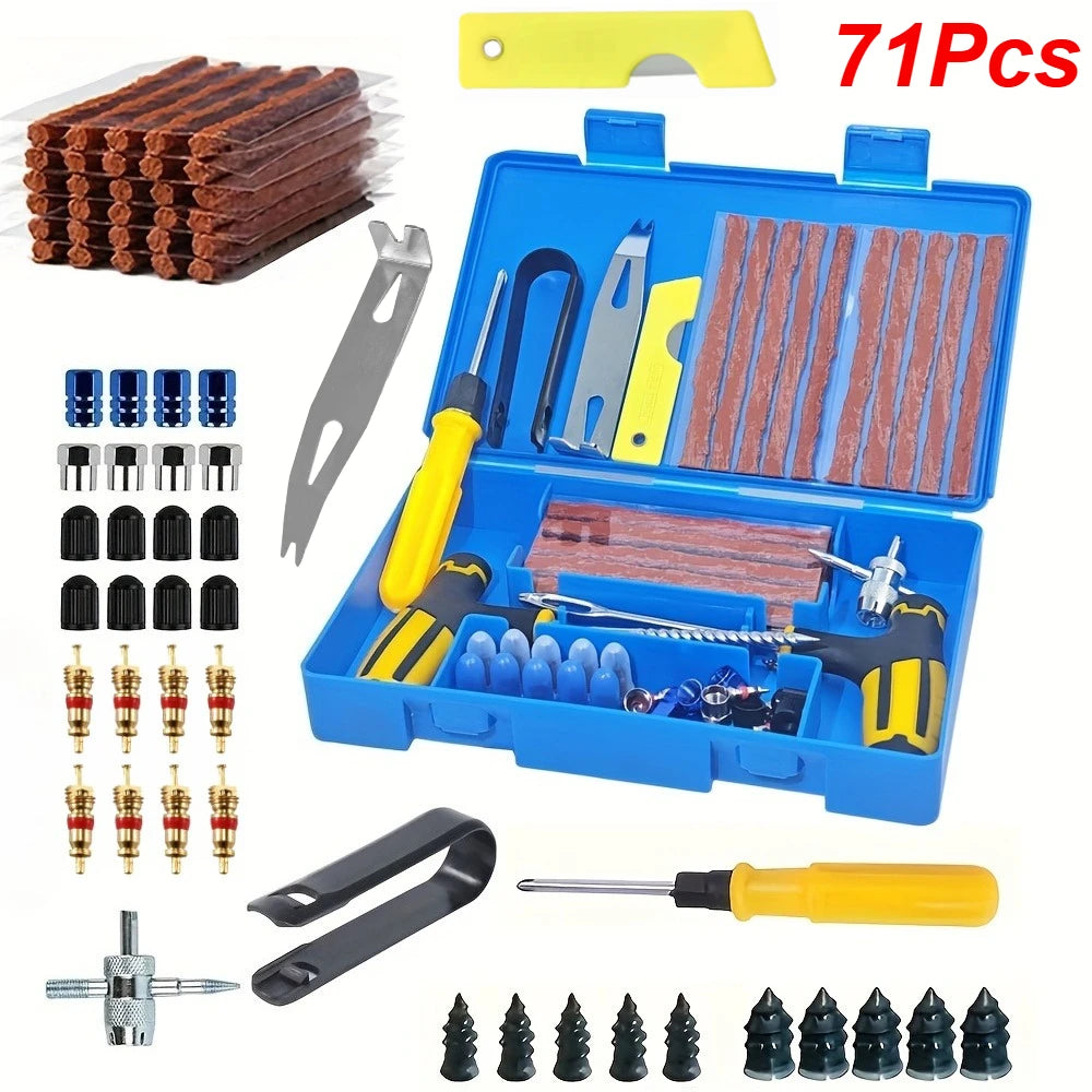 71pcs Car Tire Repair Kit Puncture Plug Tools Puncture Emergency for Universal Tire Strips Glue Repair Tool Kit