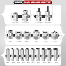 Load image into Gallery viewer, 50pcs Strut Nut Socket Set with Pass-Thru Ratchet Wrench &amp; Case Master Suspension Strut Top Mount Nut Removal Install Automotive with Ratchet Adaptors
