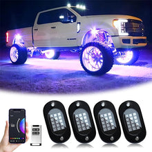 Load image into Gallery viewer, 12V LED Underbody Rock Lights 4/6/8/10/12 Pod Chassis Lights Multicolor APP Control RGB Waterproof
