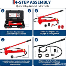 Load image into Gallery viewer, Heavy Duty 10 Ton Porta Power Hydraulic Jack Ram Kit - Hand Pump 3.9/4.7 ft | Oil Hose Options, Auto Body Frame Repair Set
