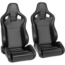 Load image into Gallery viewer, 2pcs Left + Right Universal Racing Seats with Dual Lock Sliders, Black PVC Leather Gray Mesh Shiny Fabric
