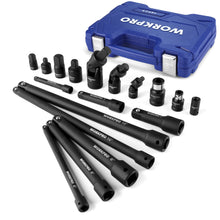 Load image into Gallery viewer, WORKPRO 18pcs 1/4&quot; 3/8&quot; 1/2&quot; Drive Tool Accessory Set Includes Socket Adapters Socket Extension Bars Swivel Universal Joints Impact Couplers
