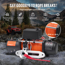 Load image into Gallery viewer, 12V Offroad Emergency 13500lbs Electric Winch With 80ft Synthetic Rope 65.6&#39; Foot Range Wireless &amp; Wired Remote Control
